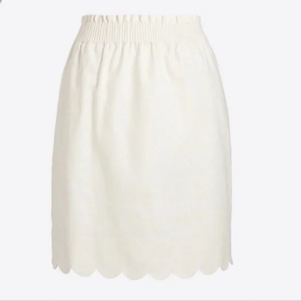 NWOT White Linen J.Crew Pull On Scalloped Edge Skirt with Pockets